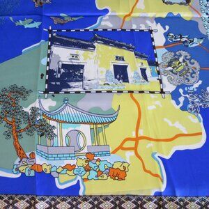 Traditional Chinese Landscape 100% Silk Scarf 33" x 34"